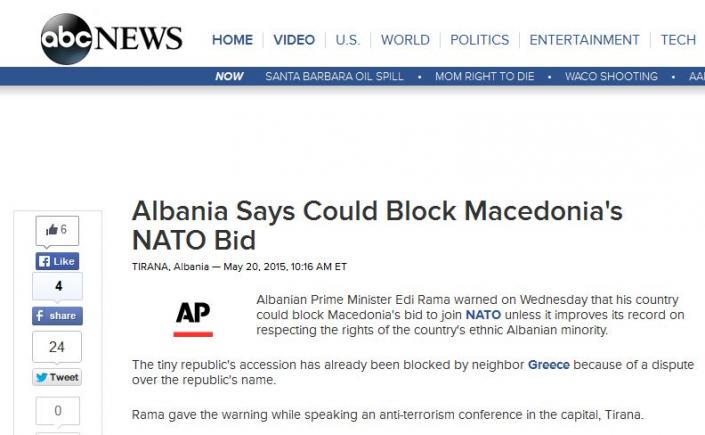 Macedonia vrea în NATO, Albania amenință că nu o lasă