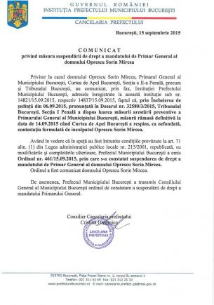 UPDATE: Sorin Oprescu a fost suspendat din funcţia de primar general al Capitalei