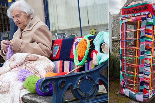La vârsta de 104 ani, o doamnă din Scoţia face street-art din lână şi andrele!