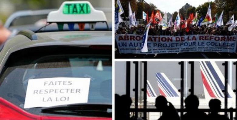 GREVĂ GENERALĂ în Franța! Școli închise, curse aeriene anulate. Profesorii, taximetriștii și medicii protestează azi în toată țara