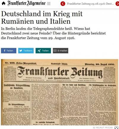 Frankfurter Zeitung, în 1916: Germania declară război României. Brătianu a cedat rușilor