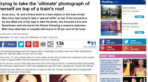 Tânăra care a murit facându-și selfie pe o locomotivă a ajuns în presa internațională