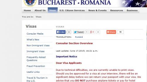 Ambasada SUA la București nu mai poate tipări vize!