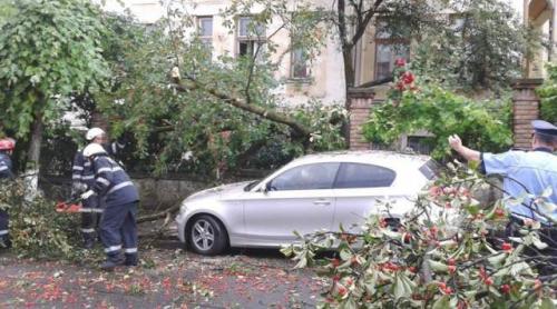 ULTIMA ORĂ. Maşini avariate, copaci distruşi şi trafic restricţionat după furtuna de astăzi din Capitală 