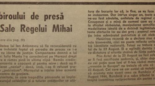 Actul de la 23 august 1944 povestit de Regele Mihai ca autor
