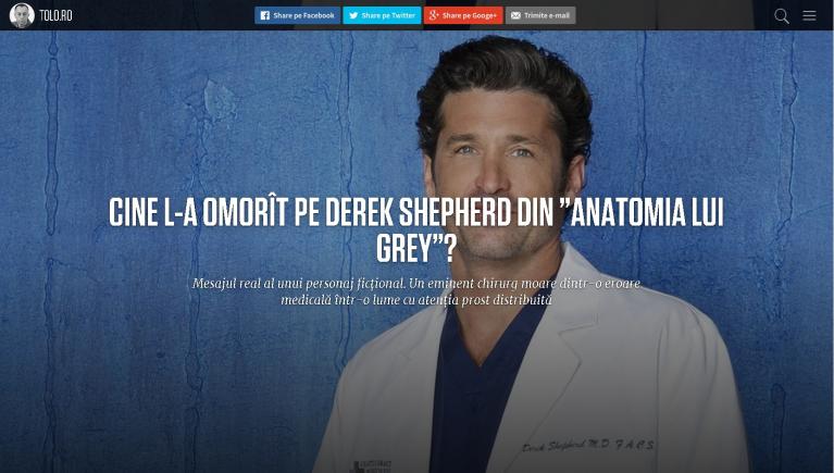 Culise. Catalin Tolontan a descoperit cine l-a omorat pe Dr. Derek Shepherd din “Anatomia lui Grey”