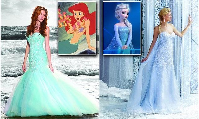 Ultima modă în materie de rochii de mireasă: ținute inspirate din filmele Disney Mica Sirenă și Frozen