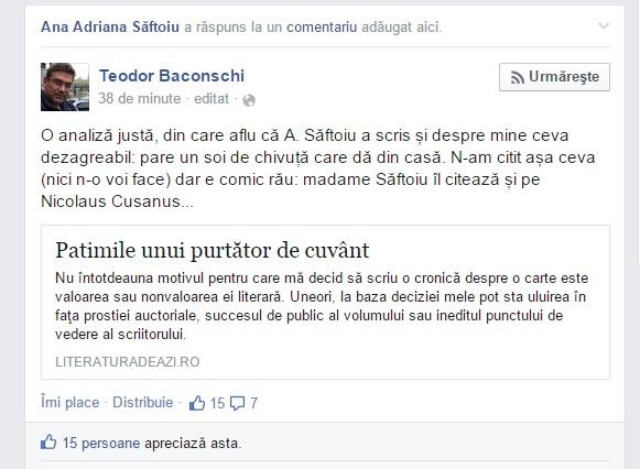 Meci aprins între Teodor Baconschi și Adriana Săftoiu, pe Facebook