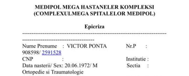 Documente medicale Victor Ponta. 