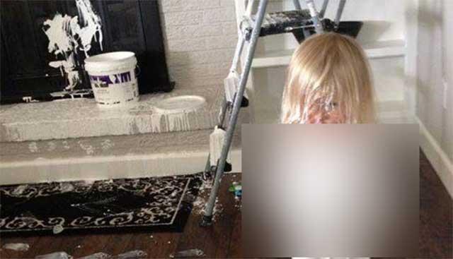 Viral pe internet: întâlnirea dintre o fetiță cu chef de joacă și o găleată de vopsea! (FOTO)