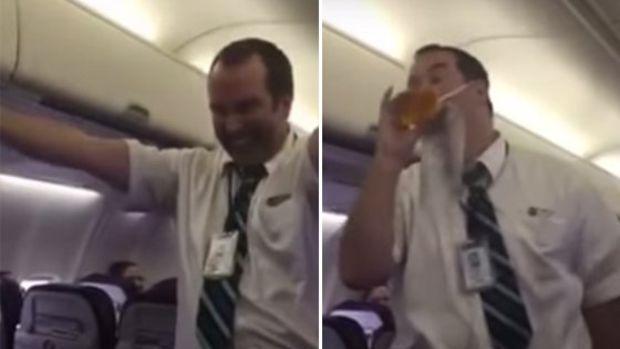Un steward dă un spectacol de comedie în fața pasagerilor din avion (VIDEO)