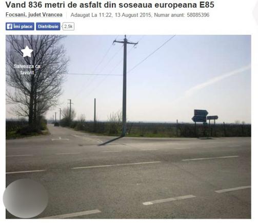 HAZ DE NECAZ. Un român a scos la vânzare, pe internet, UN KILOMETRU dintr-un drum european
