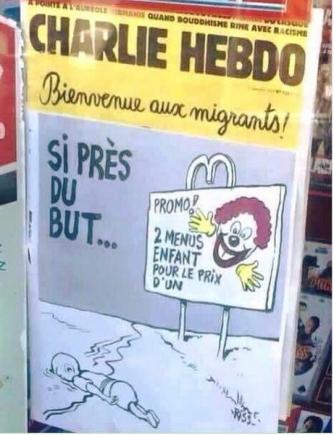 Charlie Hebdo face încă o caricatură controversată. Este ironizată moarte micuțului musulman Aylan Kurdi