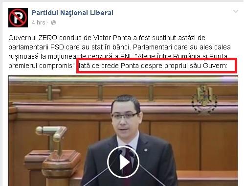 Gest incredibil al Partidului Național Liberal. PNL a postat pe Facebook un videoclip FALSIFICAT cu Victor Ponta (VIDEO)