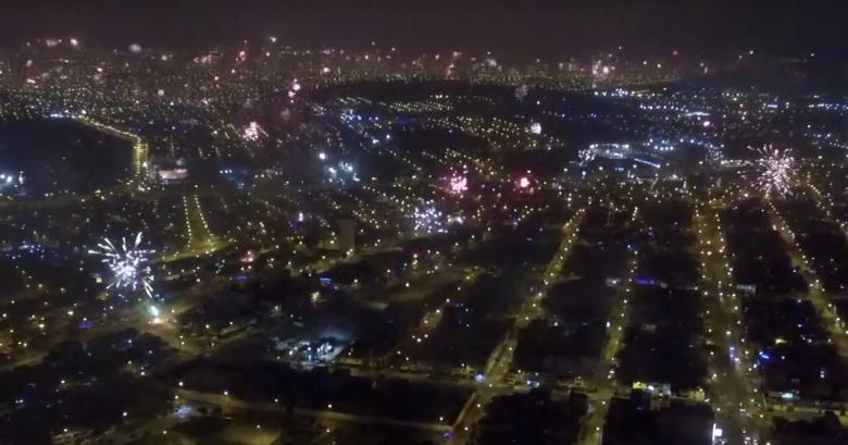 VIDEO: Focuri de artificii, filmate cu drona, în noaptea de Anul Nou