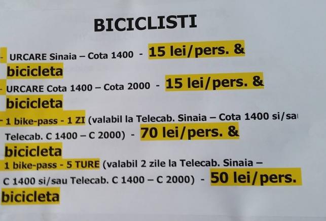 Cât costă o zi cu bicicleta la Sinaia