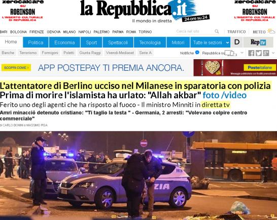 Tunisianul suspectat pentru atacul din Berlin a fost împuşcat la Milano