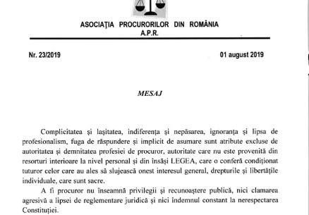 Asociația Procurorilor din România: Niciun procuror nu trebuie să fugă de răspundere!