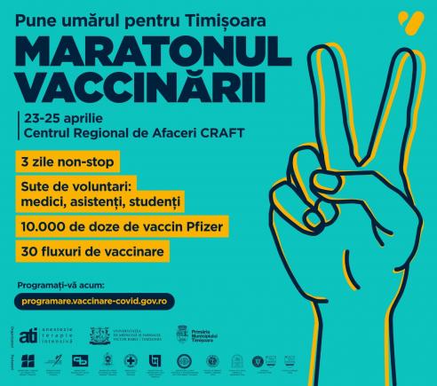 Gratis! Trei zile de vaccinare non-stop în Timișoara, în perioada 23-25 aprilie 2021