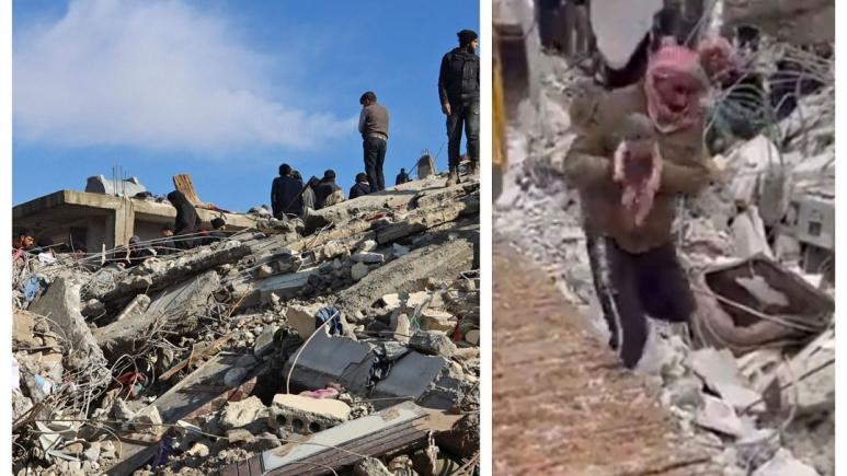 Cutremur în Siria: Un bebeluş încă legat prin cordonul ombilical de mama sa decedată a fost salvat în mod miraculos 