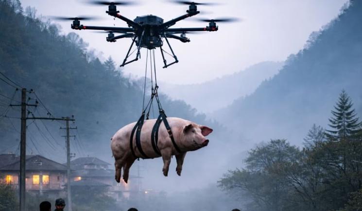 China: Un porc zburător provoacă o pană de curent uriașă