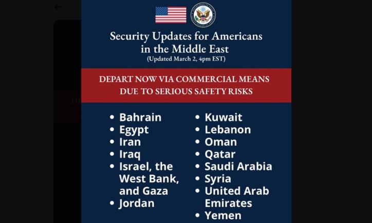 SUA își îndeamnă cetățenii să părăsească imediat întregul Orient Mijlociu