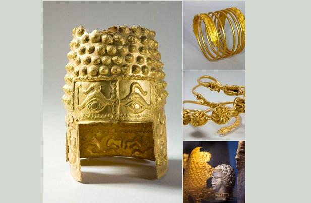 Coiful de la Coțofenești și două dintre brățările de dacice recuperate în Olanda după jaful care a șocat România