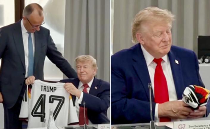 "Trump 47": Merz îi oferă lui Trump un tricou al naționalei Germaniei înainte de reuniunea G7