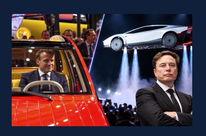 Macron în mașinuța 2CV electrică, Musk în Roadster-ul care „zboară”: imaginea de pe rețelele sociale care a aprins dezbaterea despre viitorul Europei