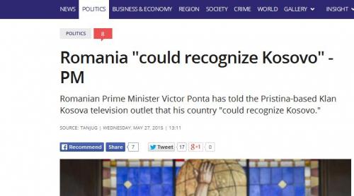 Declarație SURPRINZĂTOARE a lui Ponta: România ar putea recunoaște Kosovo