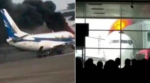 MOMENT DRAMATIC pe un aeroport din Kazakhstan! Un Boeing 737 ia foc chiar înainte de îmbarcarea pasagerilor (VIDEO)