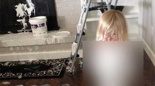 Viral pe internet: întâlnirea dintre o fetiță cu chef de joacă și o găleată de vopsea! (FOTO)