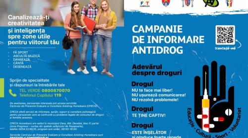 Campania de informare antidrog „Alege-te pe tine!”, în toate liceele din municipiul Deva. STUDIUL ESPAD (2019): La nivel naţional, în rândul elevilor de 16 ani, consumul oricărui tip de drog ilicit, de-a lungul vieţii, este de 9,5%