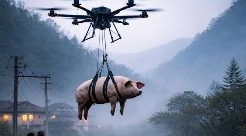 China: Un porc zburător provoacă o pană de curent uriașă