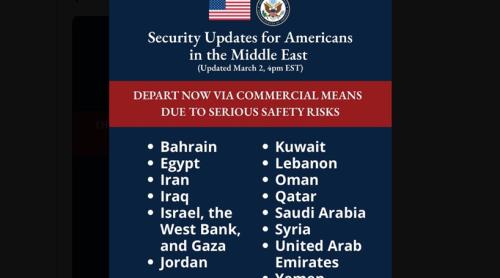 SUA își îndeamnă cetățenii să părăsească imediat întregul Orient Mijlociu