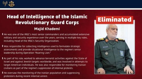 Șeful serviciilor secrete al Gardienilor Revoluției din Iran a fost ucis într-un atac aerian