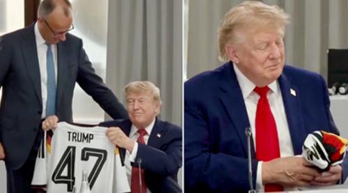"Trump 47": Merz îi oferă lui Trump un tricou al naționalei Germaniei înainte de reuniunea G7