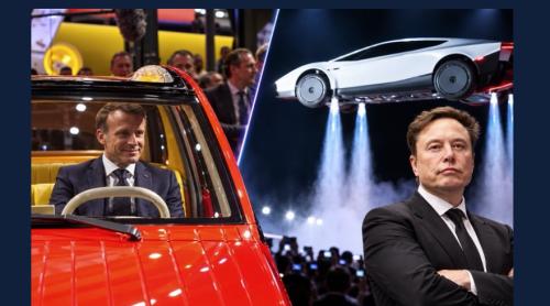 Macron în mașinuța 2CV electrică, Musk în Roadster-ul care „zboară”: imaginea de pe rețelele sociale care a aprins dezbaterea despre viitorul Europei