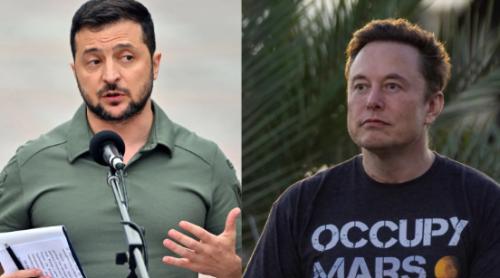 Musk îl atacă pe Zelenski, cu propriile lui cuvinte: „Zelenski însuși a recunoscut că folosește Starlink pentru atacuri ofensive cu drone”